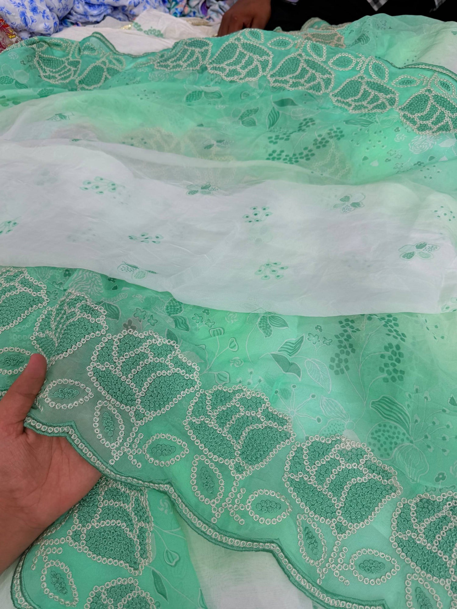 Most Premium Pure Organza Fine Border Embroidery Fabric (Big WIDTH!!)