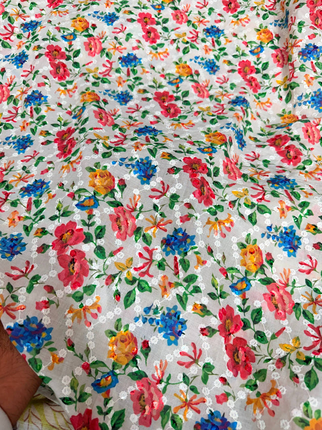 Most Premium Pure Hakuba Chikankari PRINTED Cotton Fabric (Big WIDTH!!)