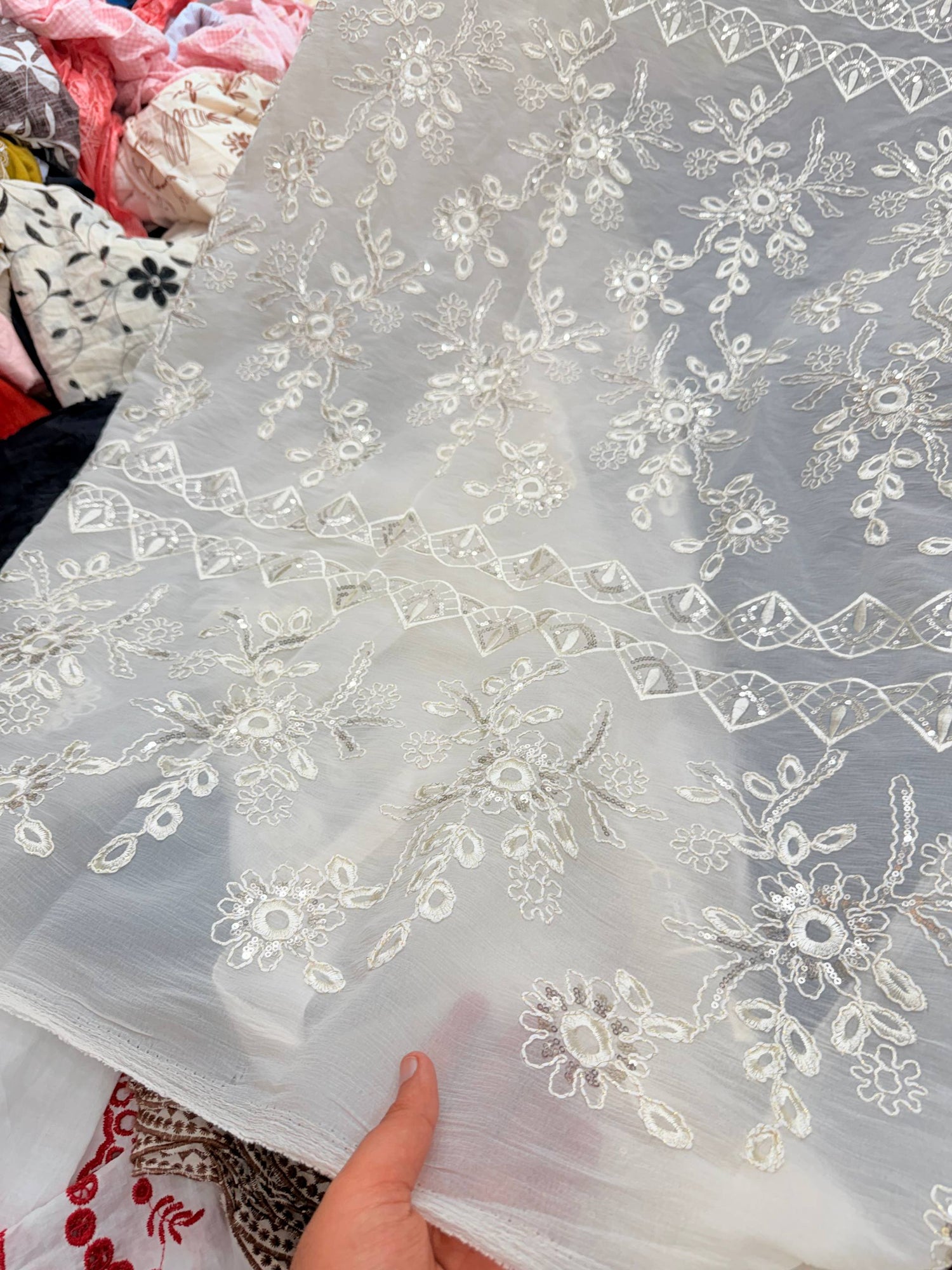 Most Premium Imported 3D Dori Fine Embroidery Imported Organza FABRIC (Big WIDTH!!) - DYEABLE ALSO