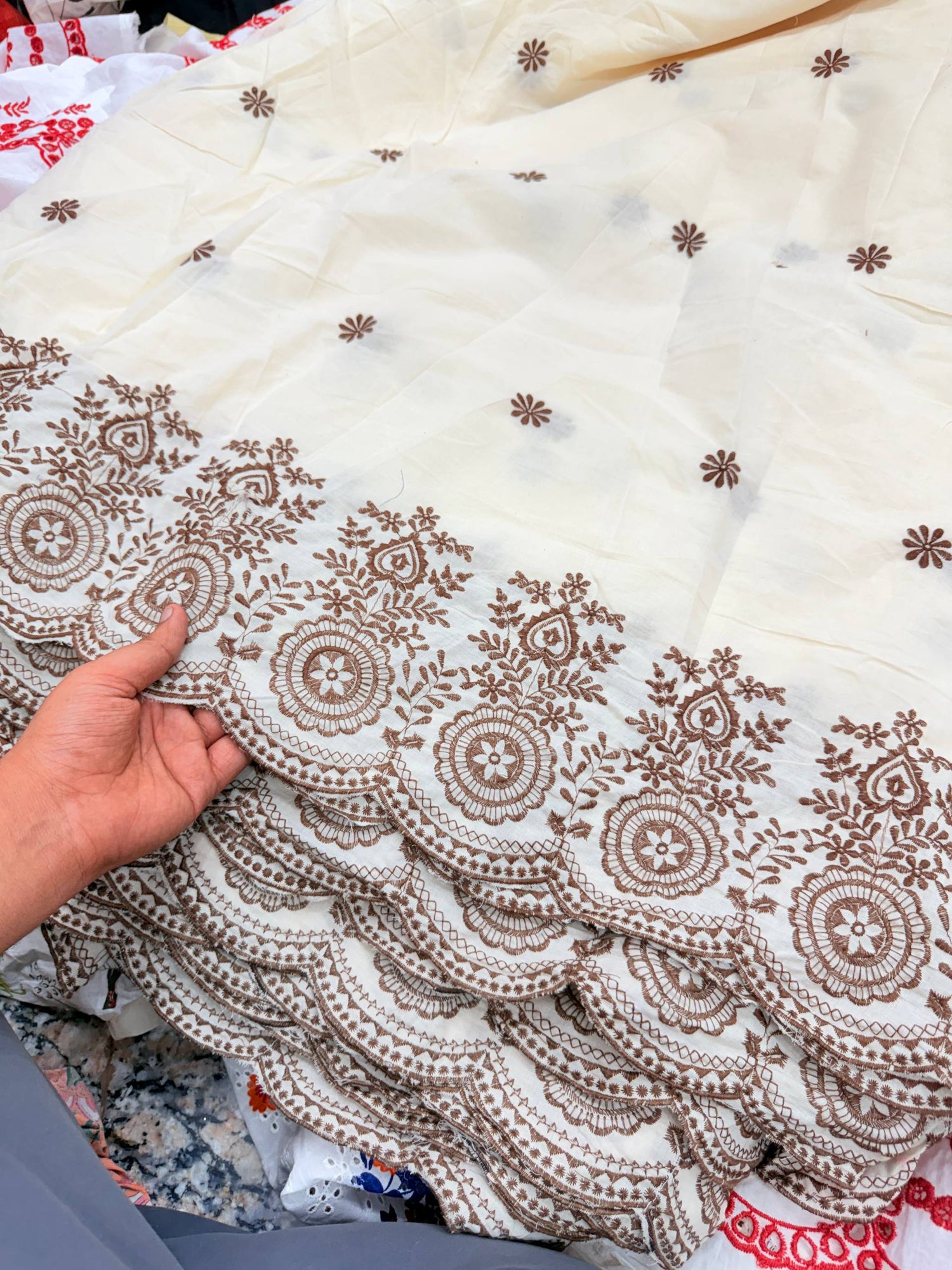 (SALE PRICES) Most Premium Pure Cotton Lakhnawi Chikankari HAKUBA FABRIC (Big WIDTH!!)