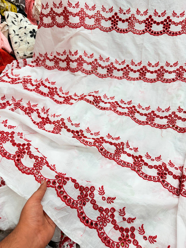 (SALE PRICES) Most Premium Pure Cotton Lakhnawi Chikankari HAKUBA FABRIC (Big WIDTH!!)
