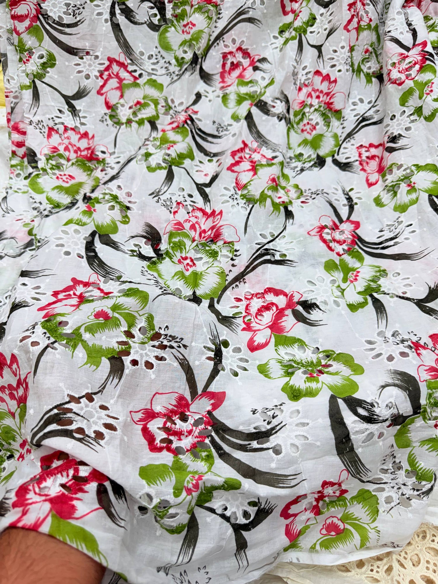 (SALE PRICES) Most Premium Pure Cotton Lakhnawi Chikankari HAKUBA FABRIC (Big WIDTH!!)