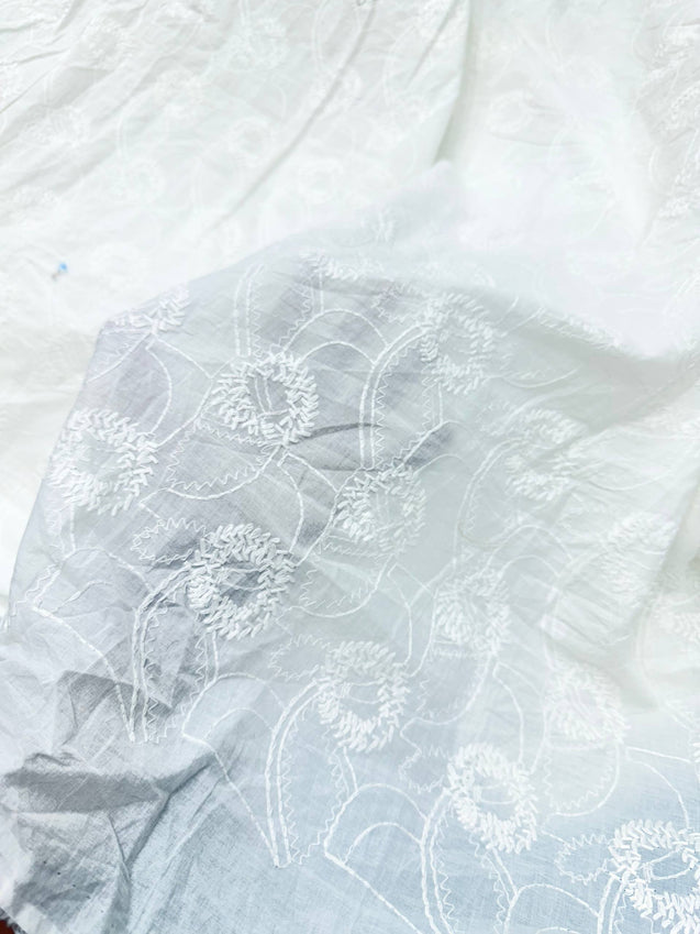 (SALE PRICES) Most Premium Pure Cotton Lakhnawi Chikankari HAKUBA FABRIC (Big WIDTH!!)