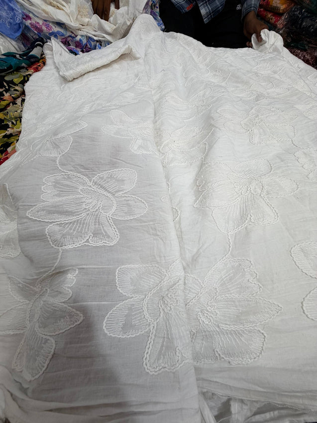 Premium Fine 3D Dori Work With Chikan On Pure  Cotton FABRIC (Dyeable Also)