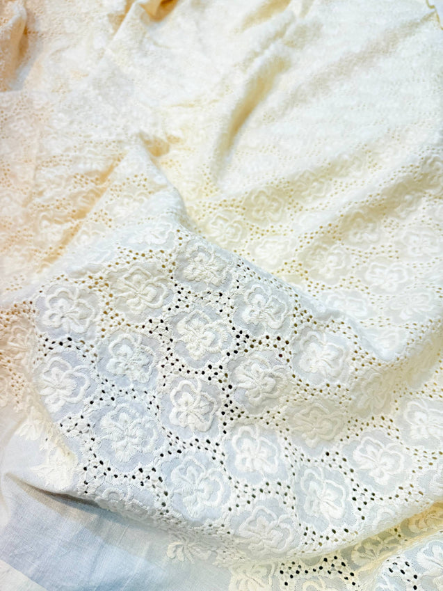 Most Premium Pure Cotton Hakuba Chikankari Fabric (Dyeable Also)