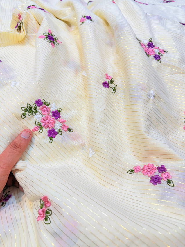 Most Premium Pure Fine Thread Embroidery On Lurex Cotton FABRIC (Big WIDTH!!)