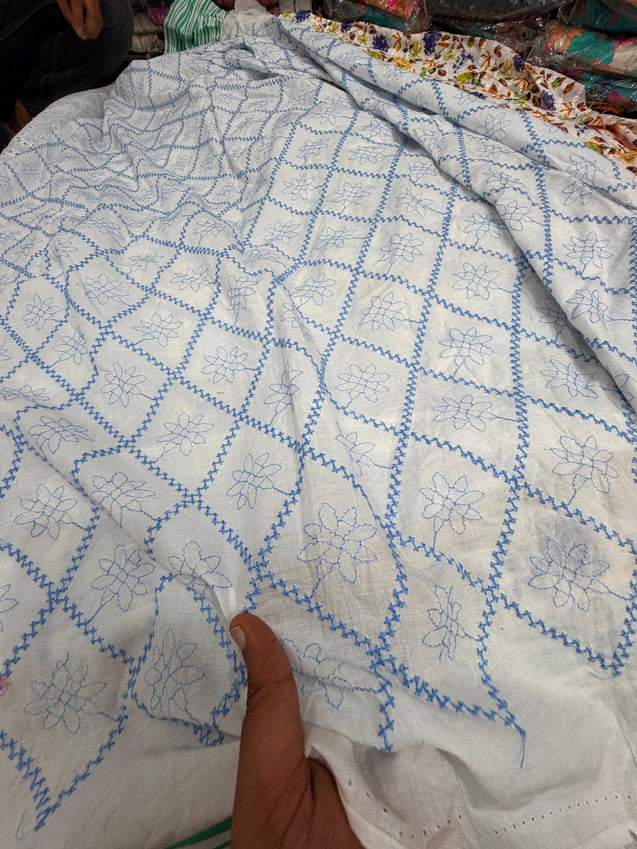 Most Premium Pure Hakuba Chikankari Cotton Fabric (Big WIDTH!!)