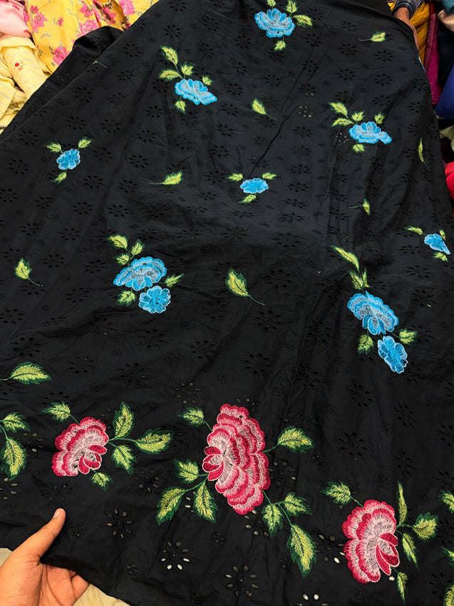 Most Premium Pure Fine Thread Embroidery On Hakuba Chikanakri Cotton FABRIC (Big WIDTH!!)