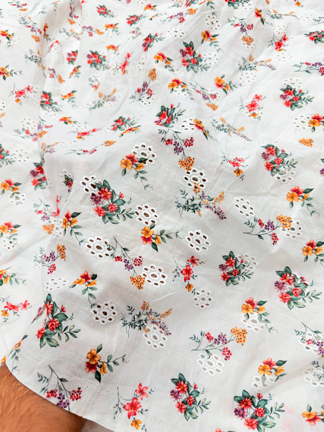 Most Premium Pure Cotton Hakuba Chikankari Printed Fabric (Big WIDTH!!)
