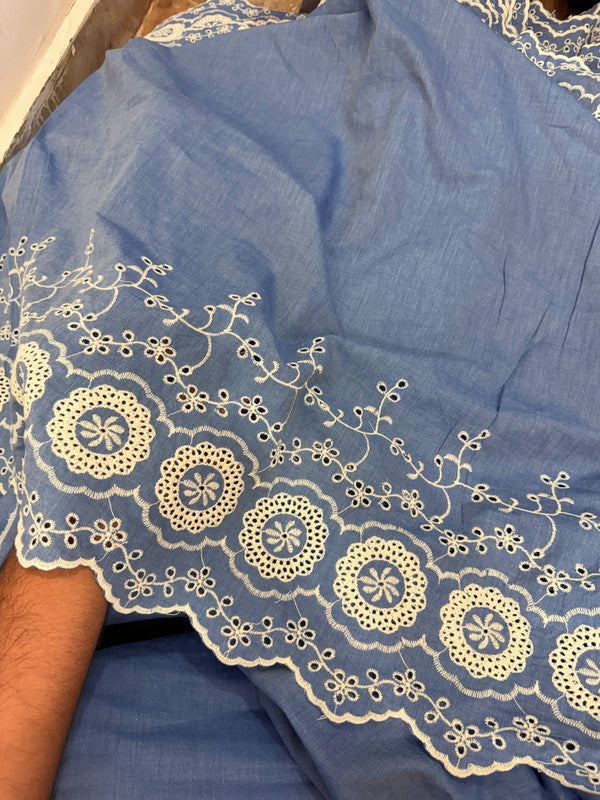 Most Premium Pure Denim Chikankari Cotton Fabric (Big WIDTH!!)