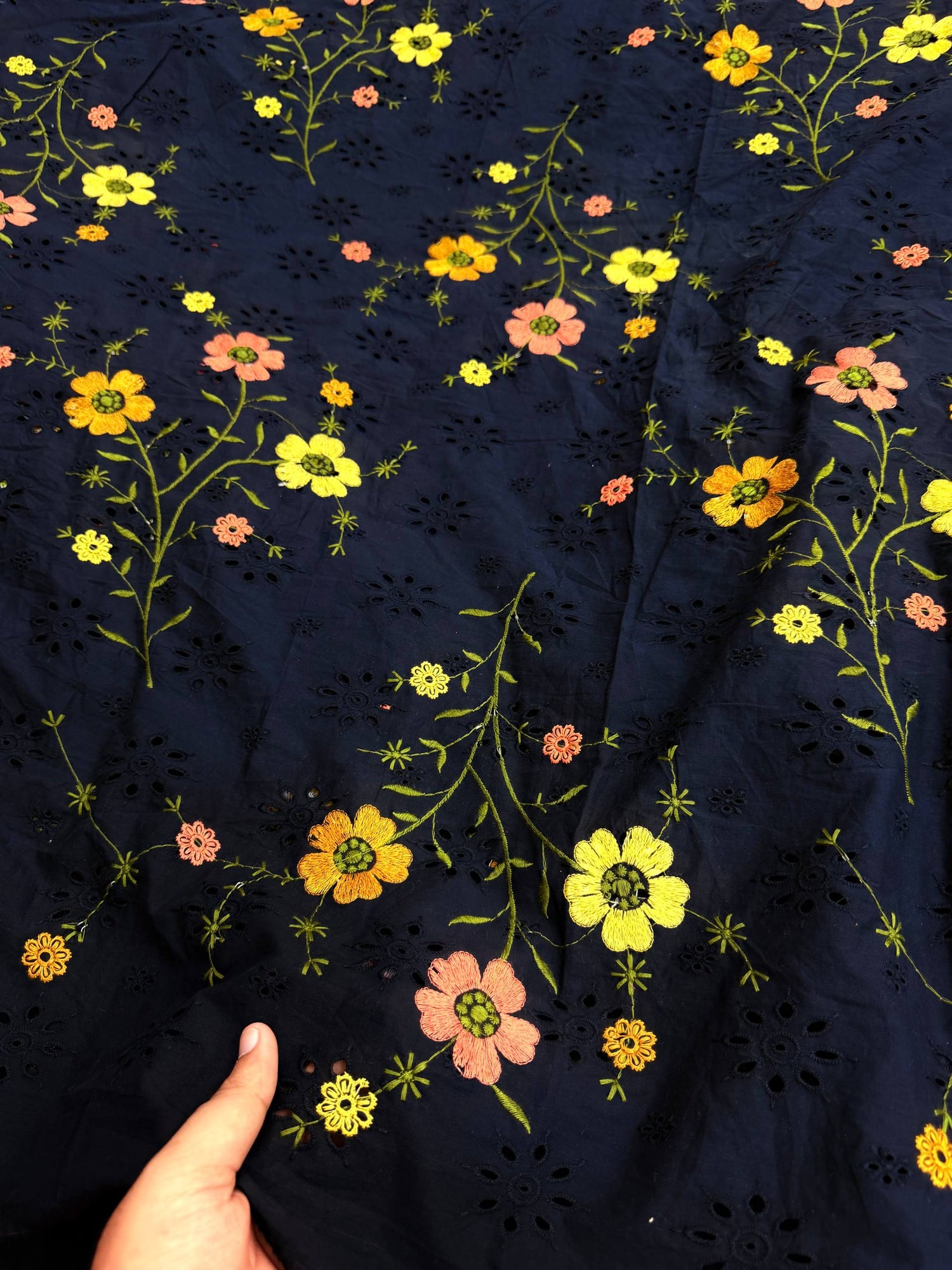Most Premium Pure Fine Thread Embroidery On Hakuba Chikanakri Cotton FABRIC (Big WIDTH!!)