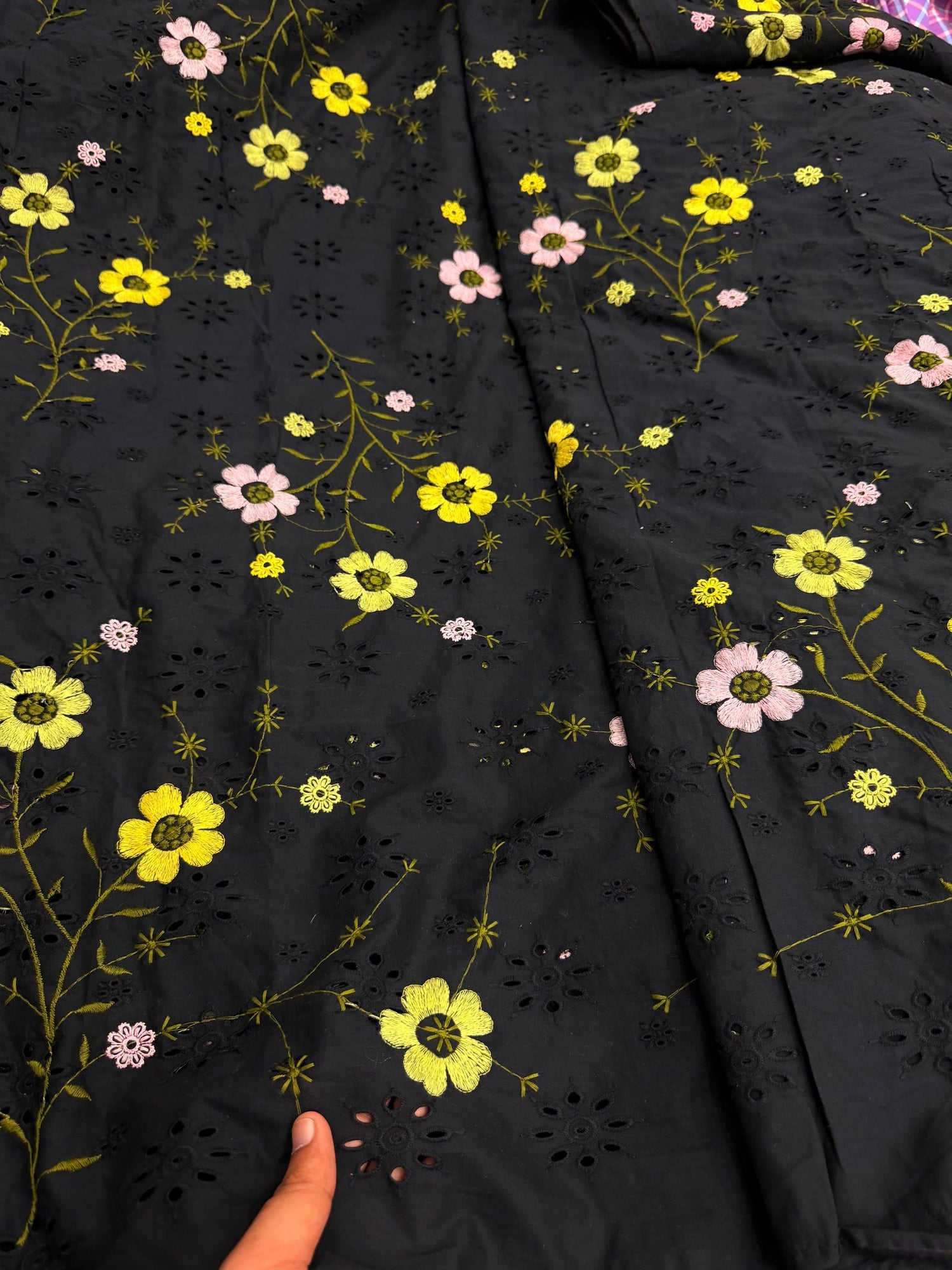 Most Premium Pure Fine Thread Embroidery On Hakuba Chikanakri Cotton FABRIC (Big WIDTH!!)