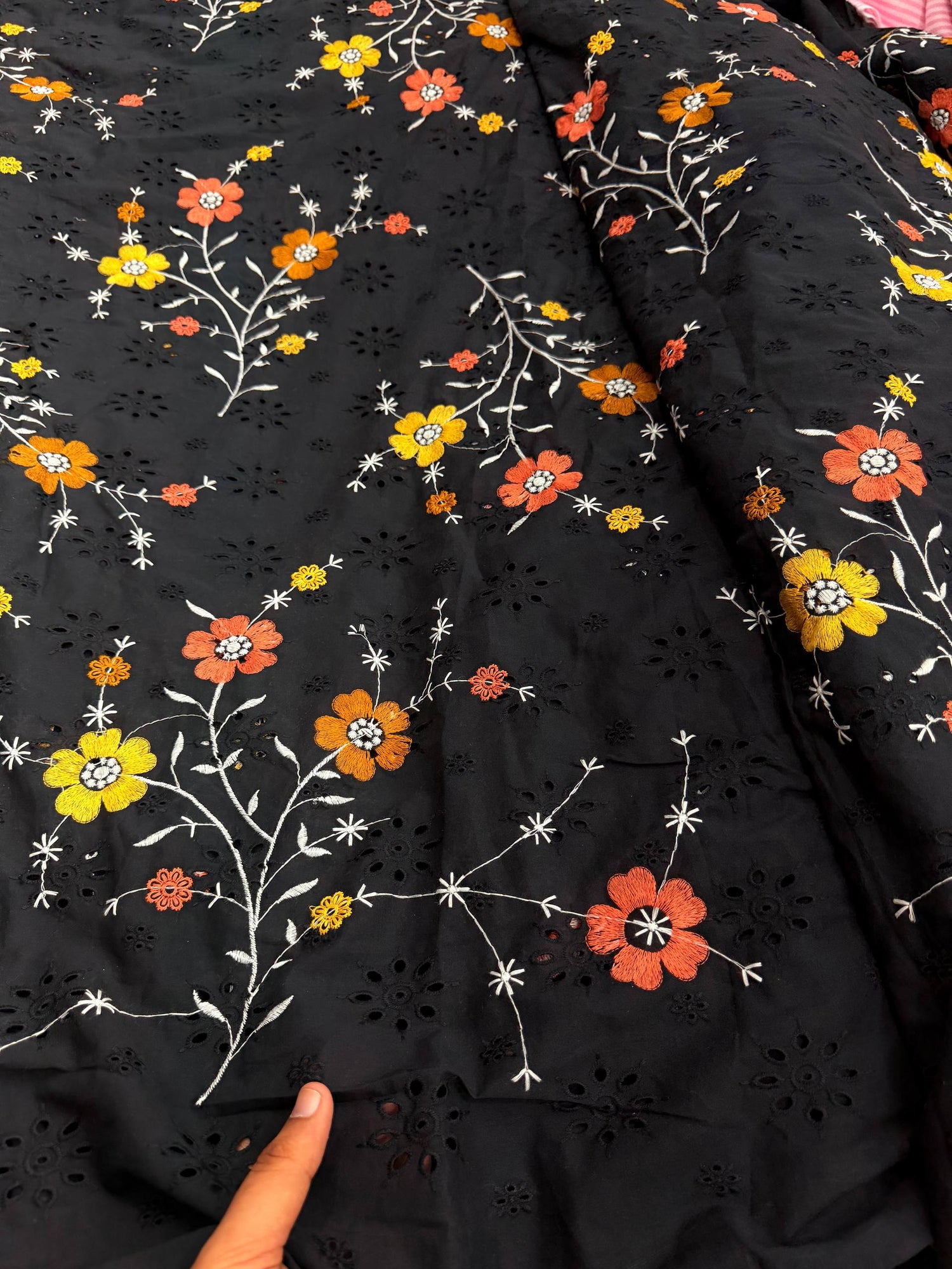 Most Premium Pure Fine Thread Embroidery On Hakuba Chikanakri Cotton FABRIC (Big WIDTH!!)