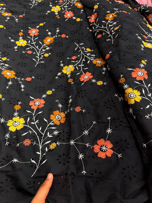 Most Premium Pure Fine Thread Embroidery On Hakuba Chikanakri Cotton FABRIC (Big WIDTH!!)