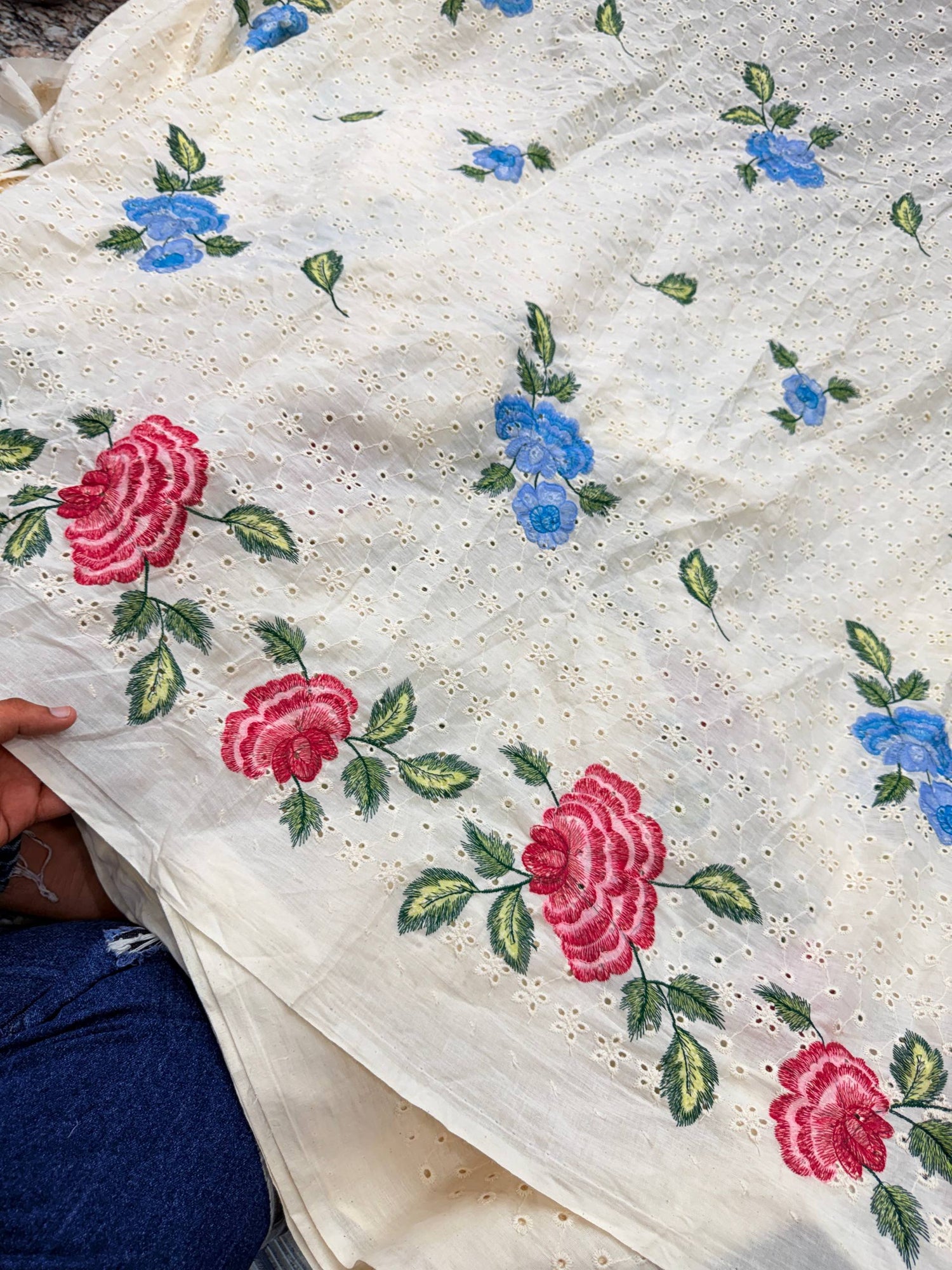 Most Premium Pure Fine Thread Embroidery On Hakuba Chikanakri Cotton FABRIC (Big WIDTH!!)