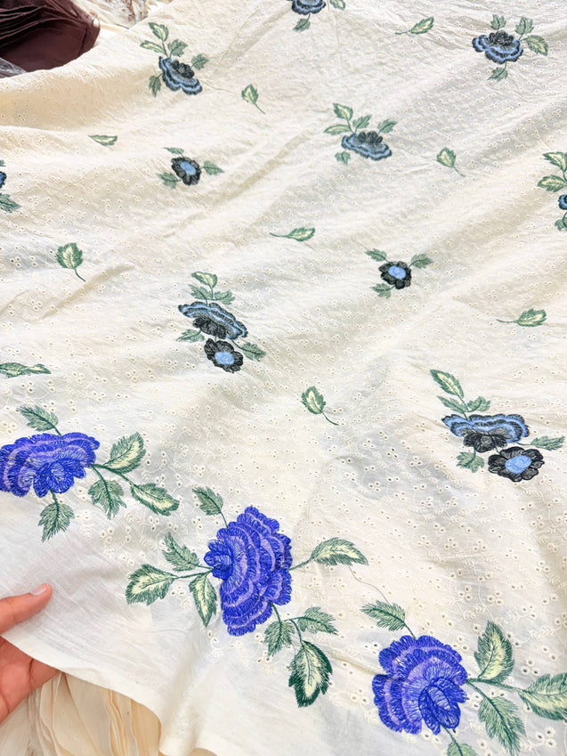 Most Premium Pure Fine Thread Embroidery On Hakuba Chikanakri Cotton FABRIC (Big WIDTH!!)