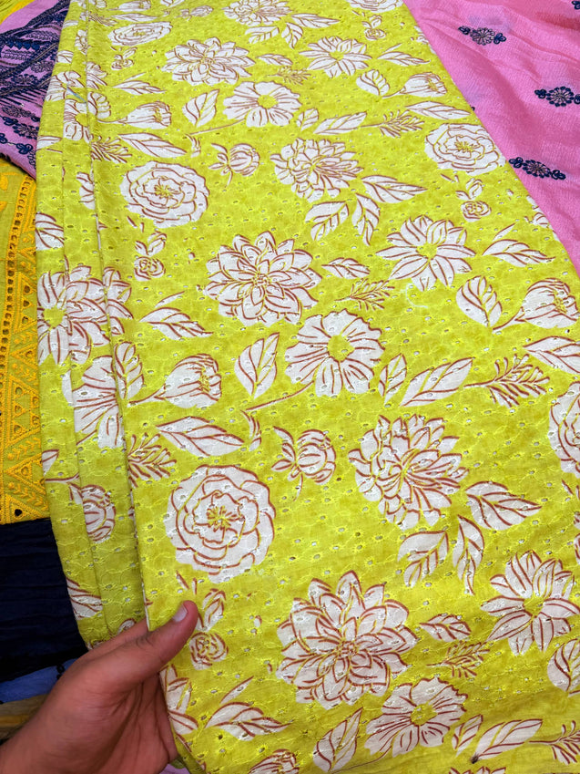 Most Premium Pure Hakuba PRINTED Chikankari Cotton Fabric (Big WIDTH!!)
