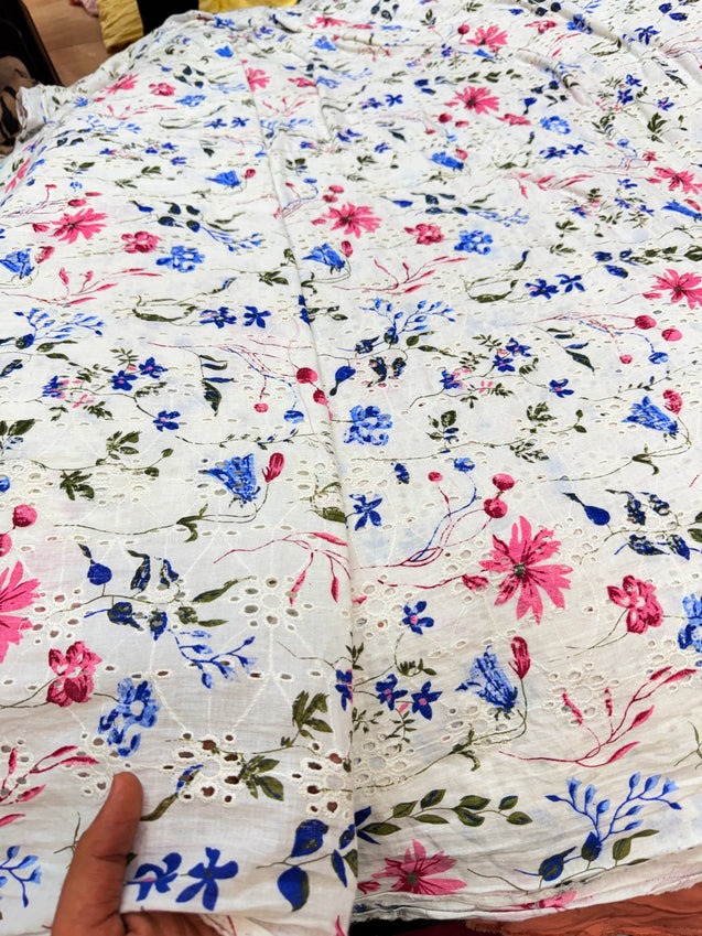 Most Premium Pure Hakuba PRINTED Chikankari Cotton Fabric (Big WIDTH!!)
