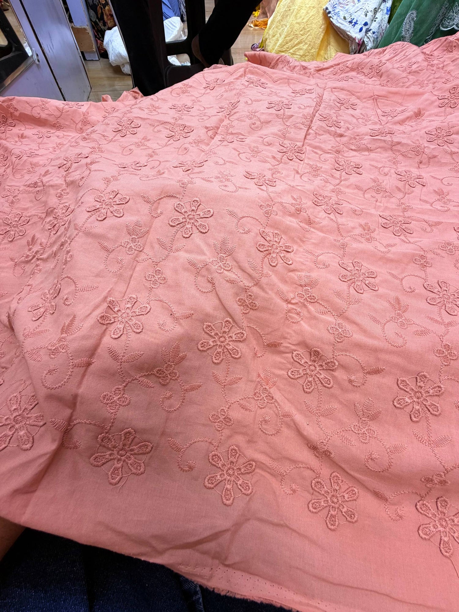 Premium Fine 3D Flower With Chikankari On Pure Cotton FABRIC (Big WIDTH!!)