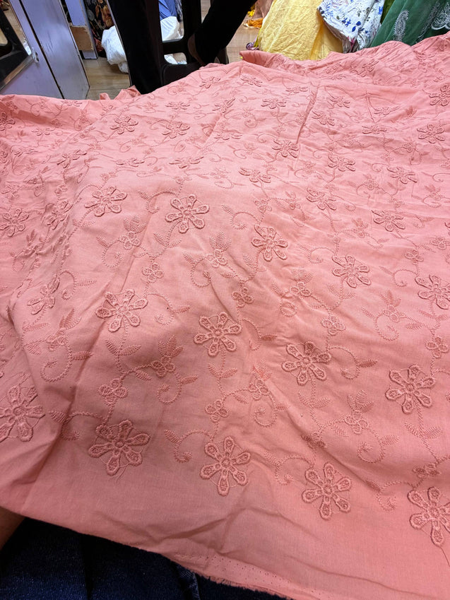 Premium Fine 3D Flower With Chikankari On Pure Cotton FABRIC (Big WIDTH!!)
