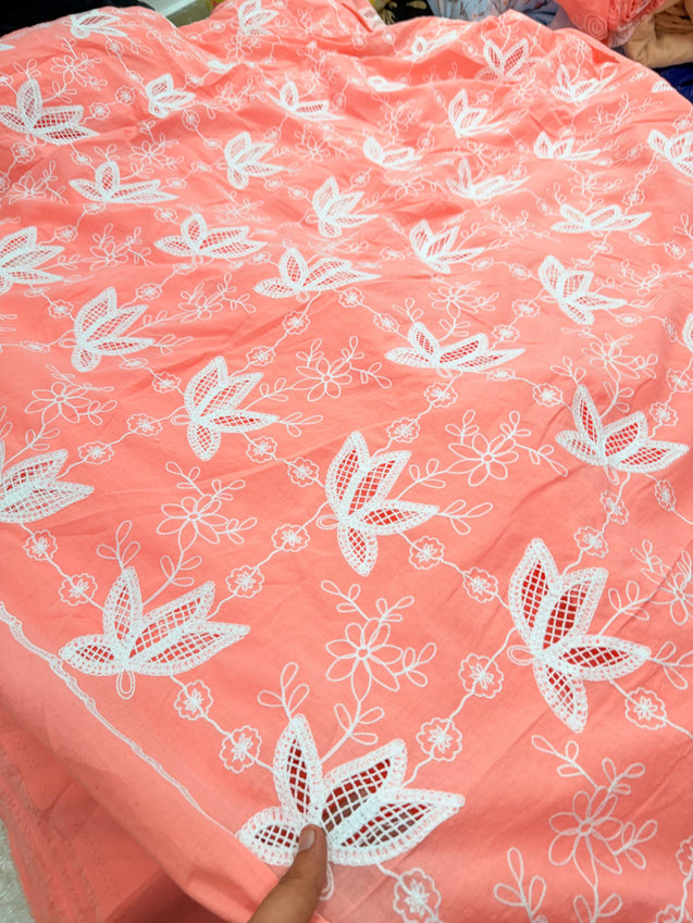 Premium Fine GPO LACEWORK Hakuba Chikan Work On Pure Cotton FABRIC (Big WIDTH!!)