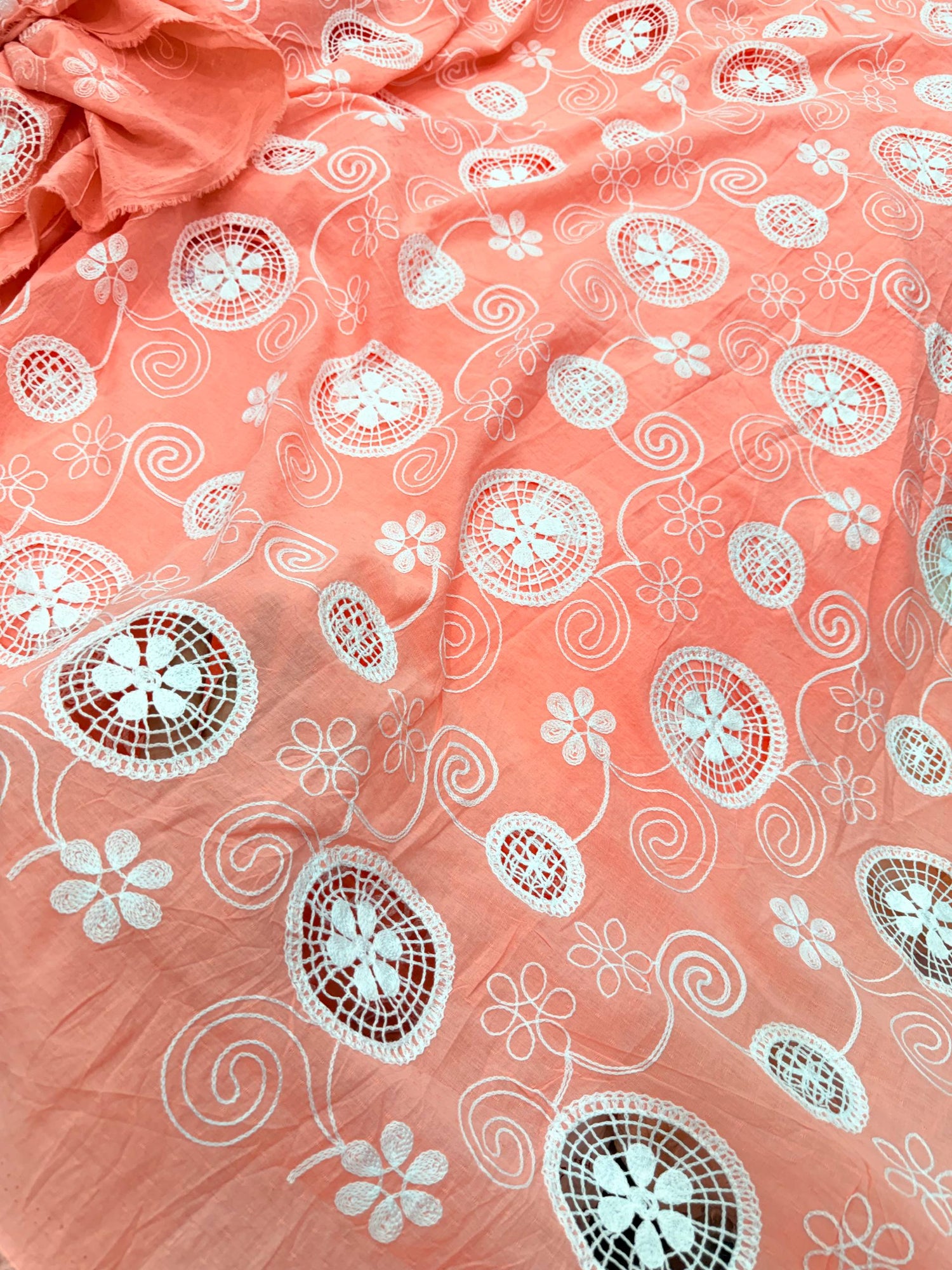 Premium Fine GPO LACEWORK Hakuba Chikan Work On Pure Cotton FABRIC (Big WIDTH!!)