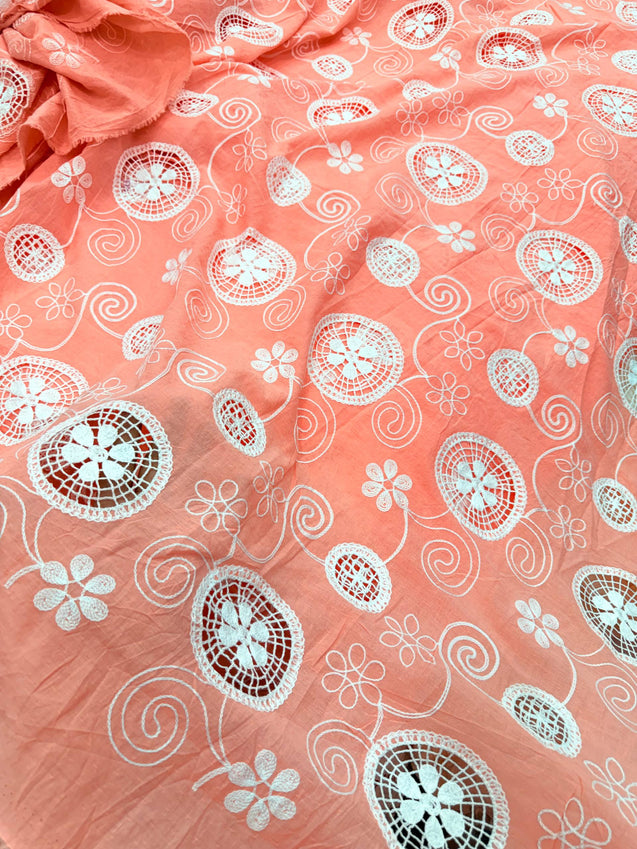 Premium Fine GPO LACEWORK Hakuba Chikan Work On Pure Cotton FABRIC (Big WIDTH!!)