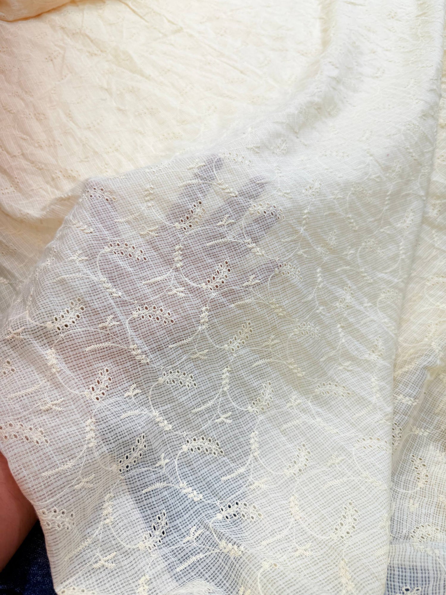 Most Premium Pure Cotton Hakuba Chikankari Pure Cotton Kota Doria Fabric (Dyeable Also)