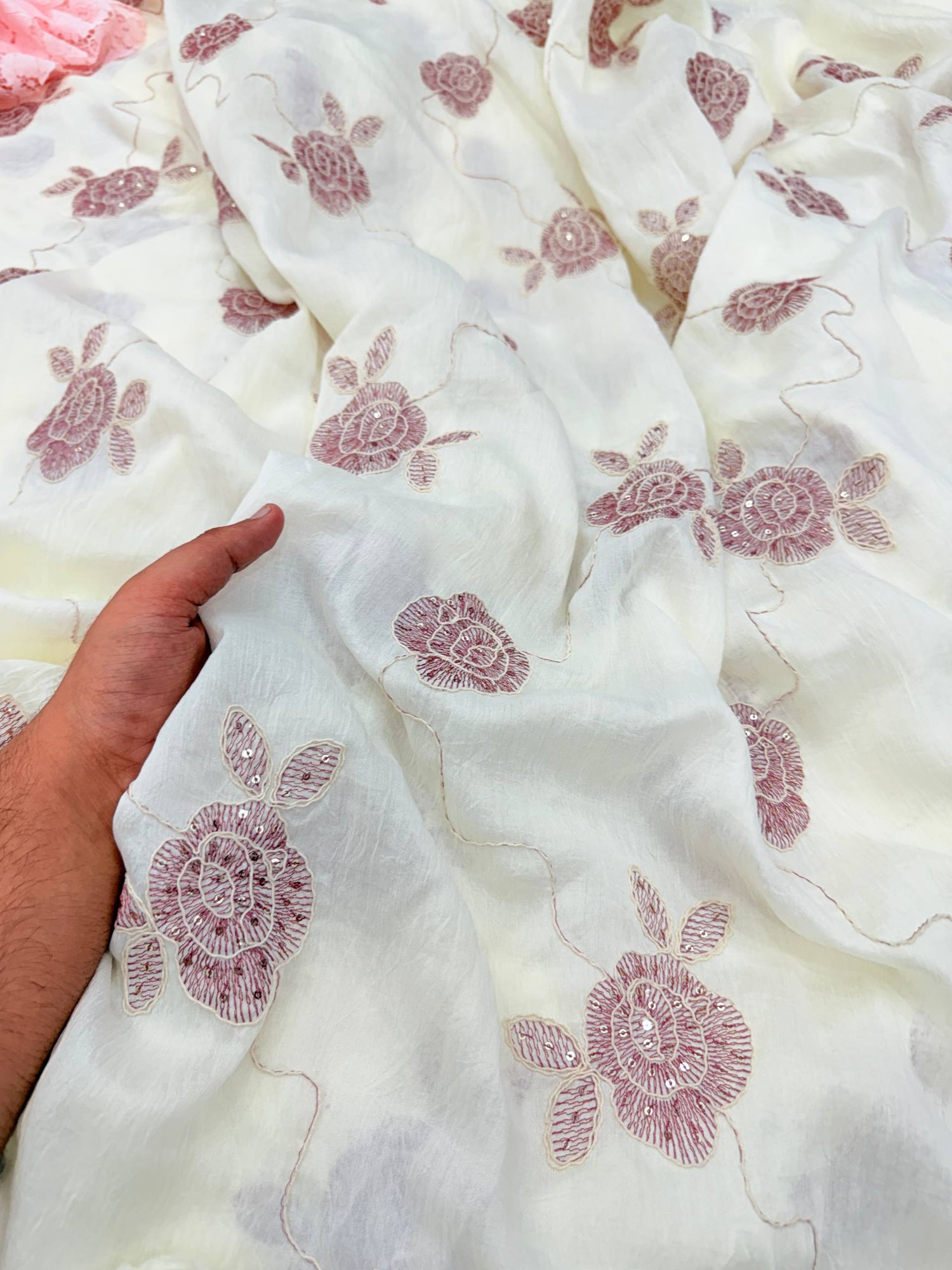 Most Premium Pure Natural Muslin Cotton Dori Work Embroidery Fabric (Big WIDTH!!)