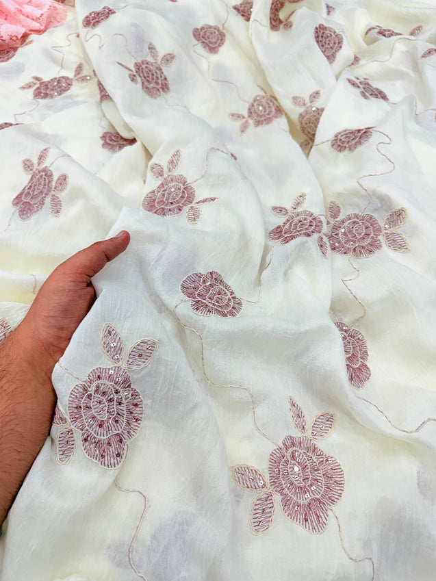 Most Premium Pure Natural Muslin Cotton Dori Work Embroidery Fabric (Big WIDTH!!)