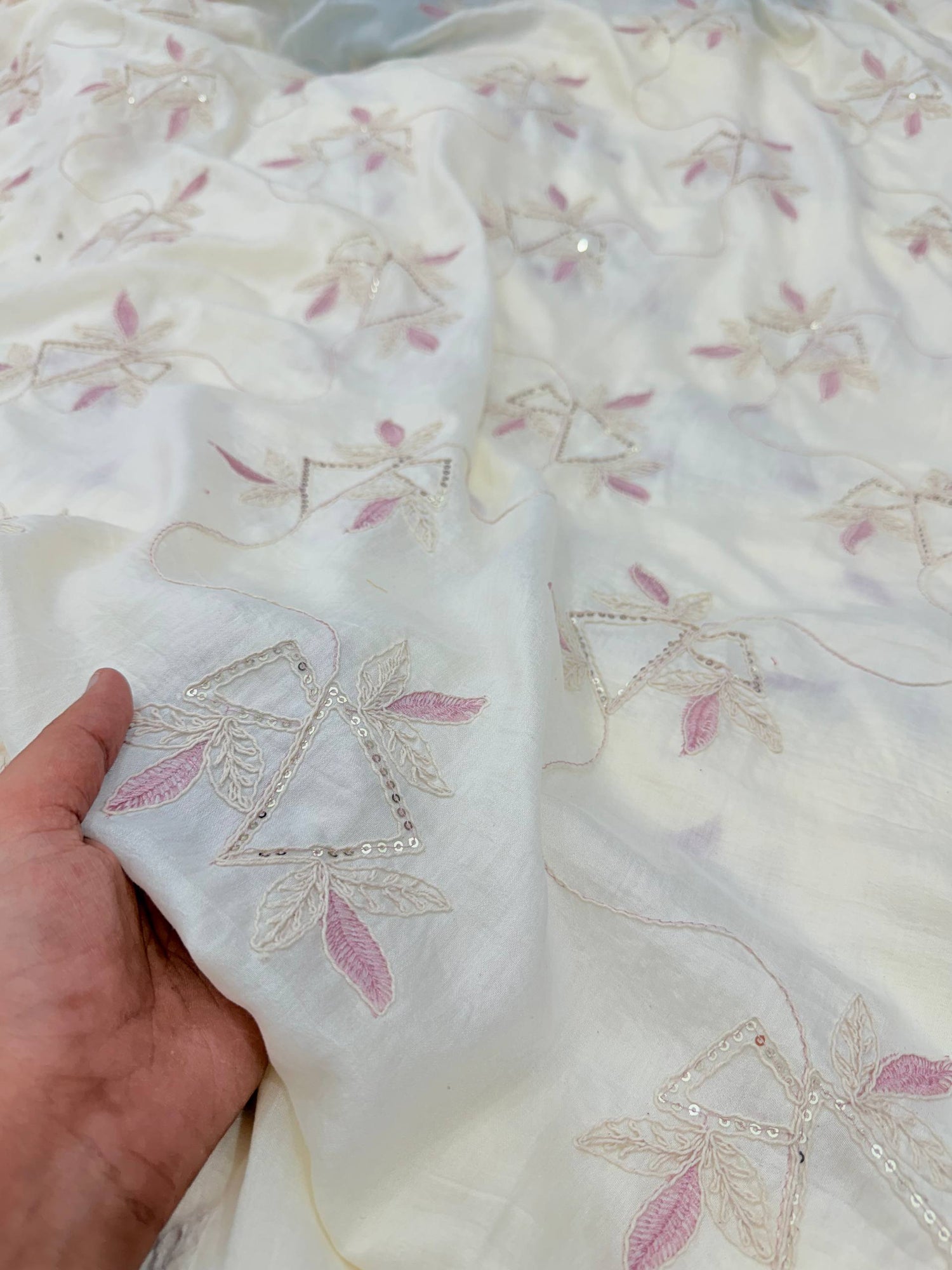 Most Premium Pure Natural Muslin Cotton Dori Work Embroidery Fabric (Big WIDTH!!)