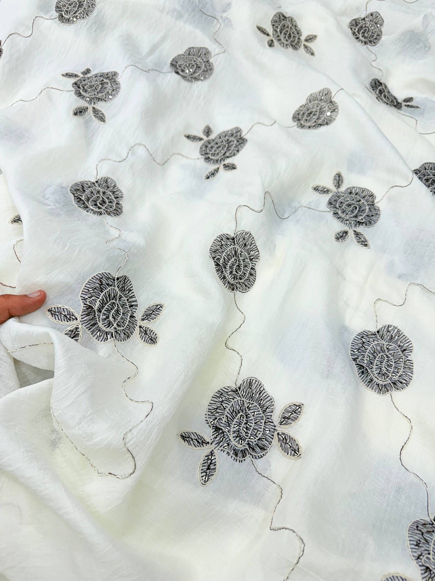 Most Premium Pure Natural Muslin Cotton Dori Work Embroidery Fabric (Big WIDTH!!)