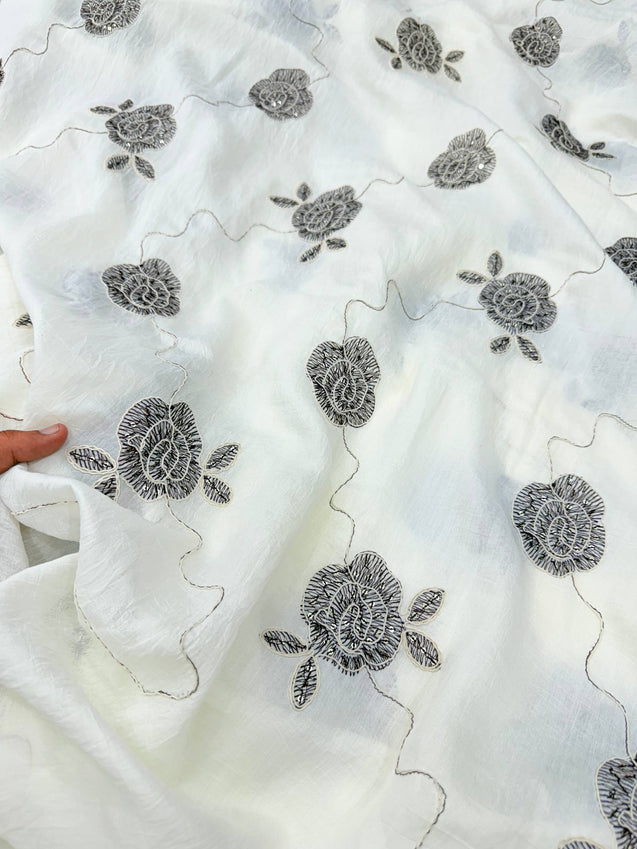 Most Premium Pure Natural Muslin Cotton Dori Work Embroidery Fabric (Big WIDTH!!)