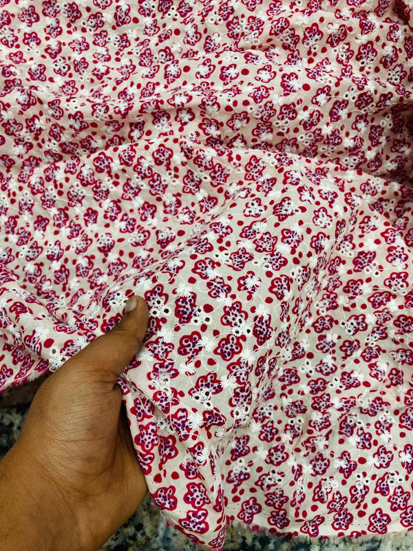 Premium Fine Hakuba Chikankari Embroidery On Pure Cotton Printed FABRIC (Big WIDTH!!)