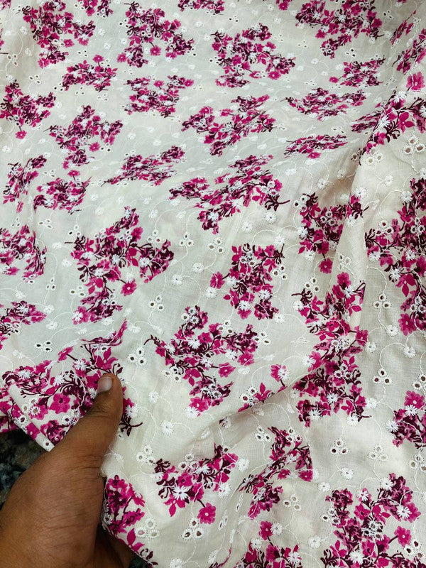 Premium Fine Hakuba Chikankari Embroidery On Pure Cotton Printed FABRIC (Big WIDTH!!)