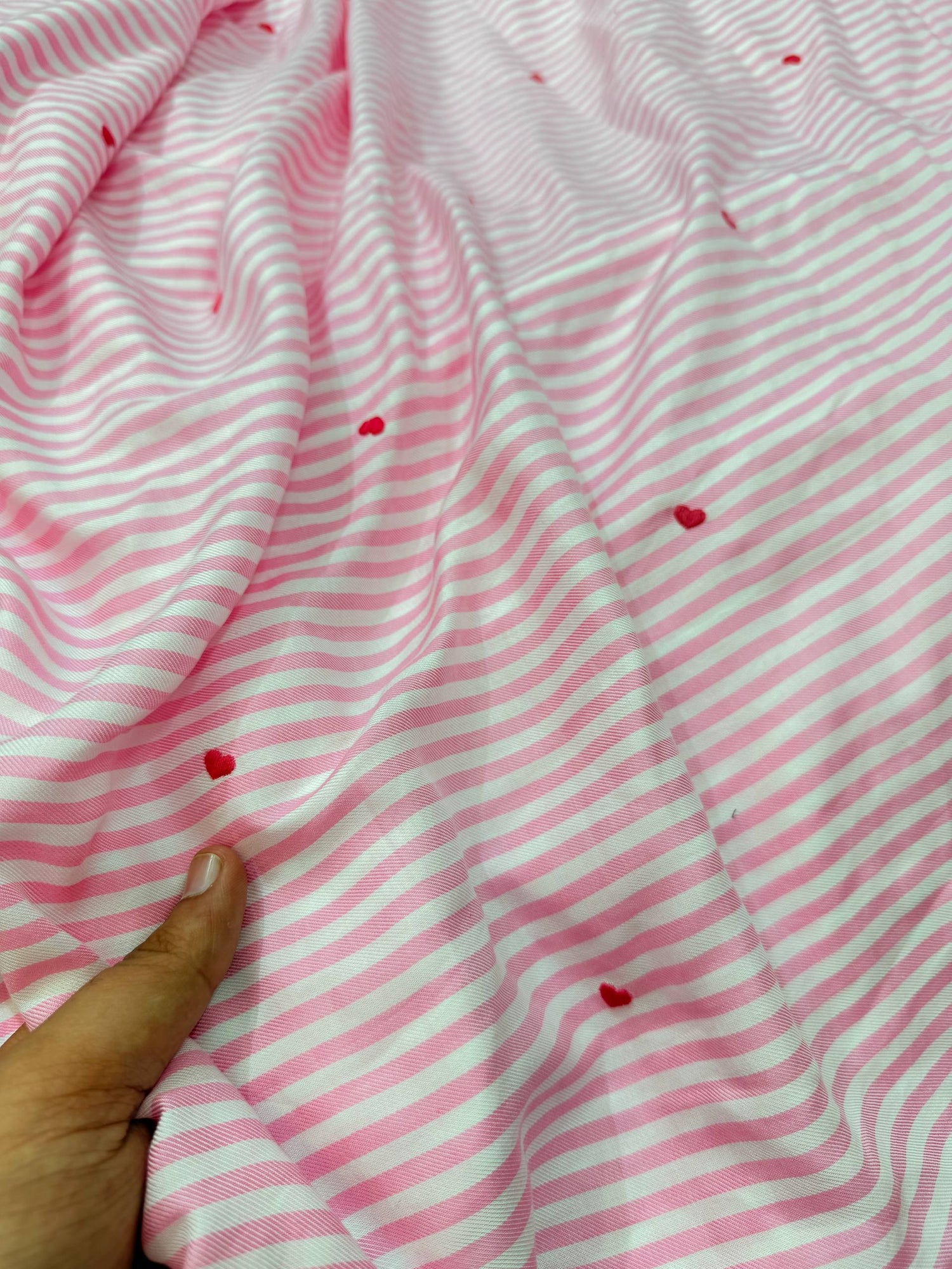 Most Premium Pure Fine Thread Embroidery On Stripes Cotton FABRIC (Big WIDTH!!)