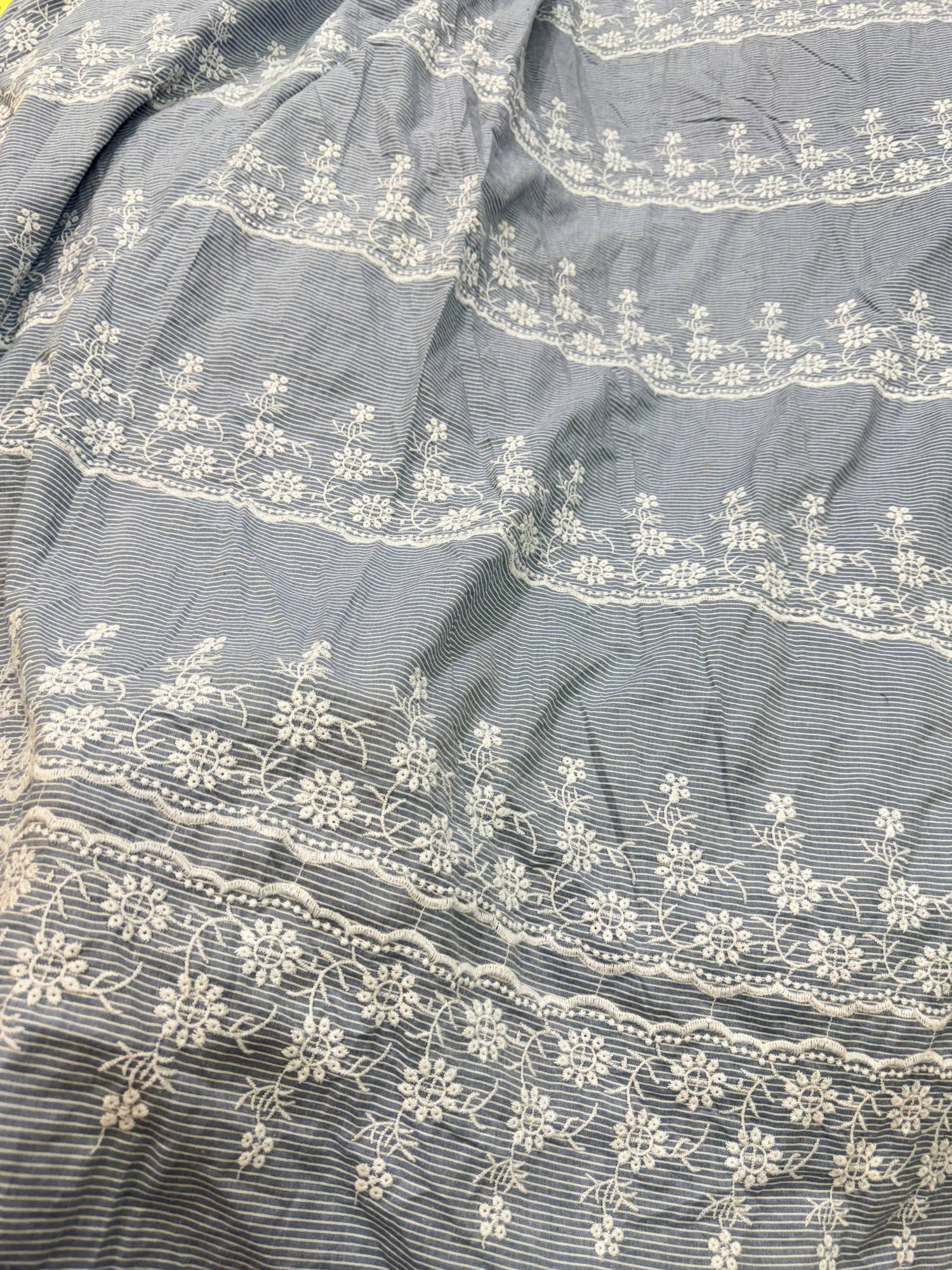 Most Premium Pure Fine Thread Embroidery On Stripes Cotton FABRIC (Big WIDTH!!)