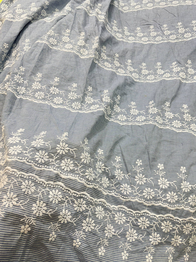 Most Premium Pure Fine Thread Embroidery On Stripes Cotton FABRIC (Big WIDTH!!)