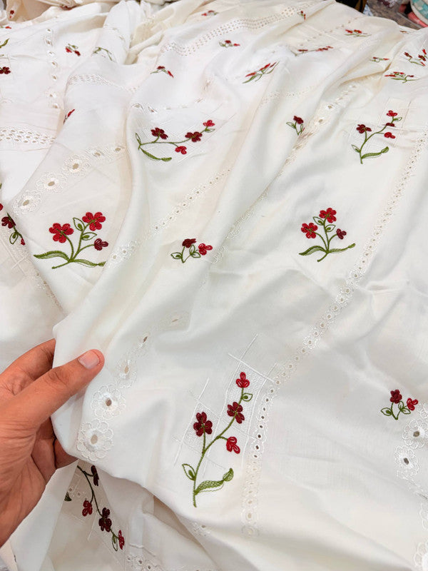 Most Premium Pure Fine Thread Embroidery On Hakuba Chikanakri Cotton FABRIC (Big WIDTH!!)