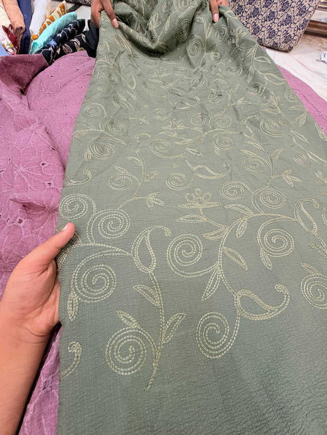 Most Premium Pure Hakuba Chikankari Silk Fabric (Big WIDTH!!)