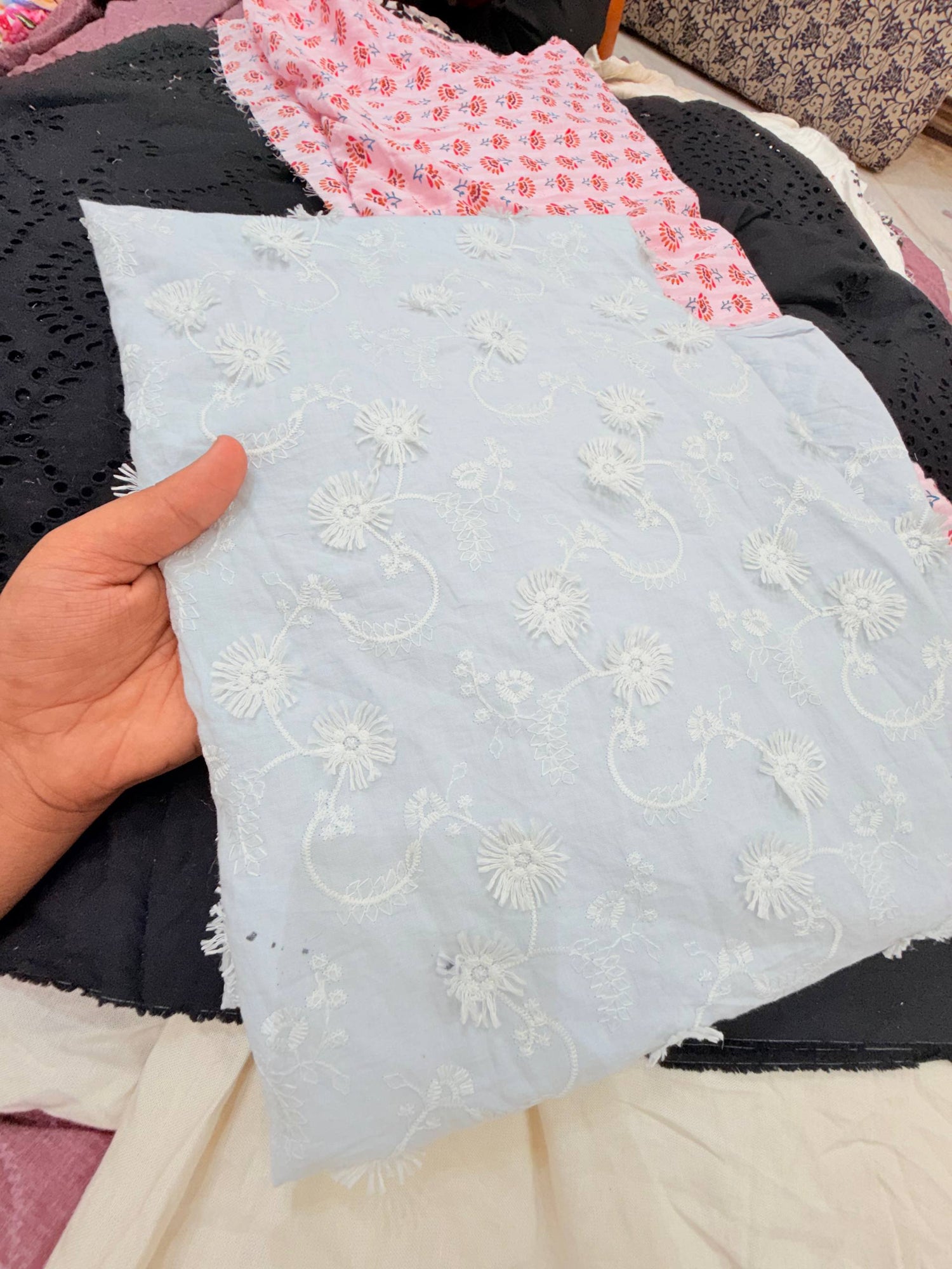 Most Premium Pure Hakuba Chikankari Cotton Fabric (Big WIDTH!!)