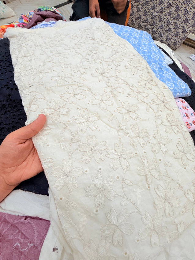 Most Premium Pure Hakuba Chikankari Cotton Fabric (Big WIDTH!!)