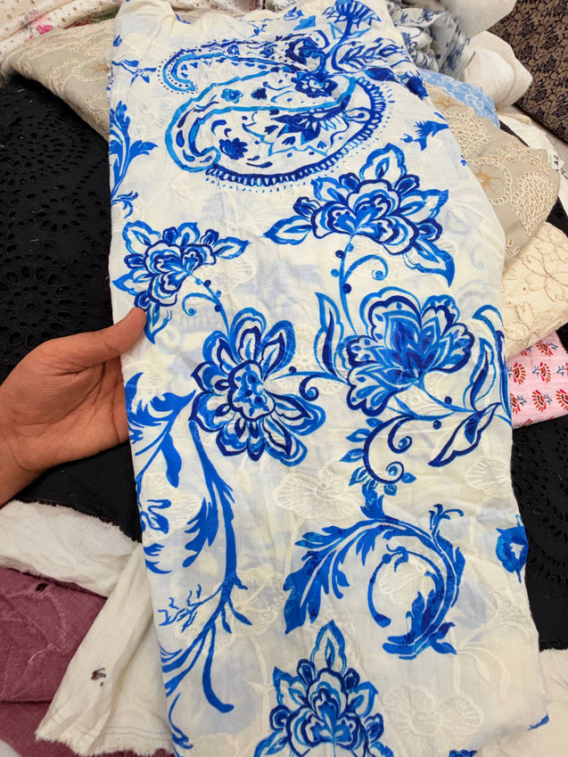 Most Premium Pure Hakuba Chikankari Cotton Fabric (Big WIDTH!!)