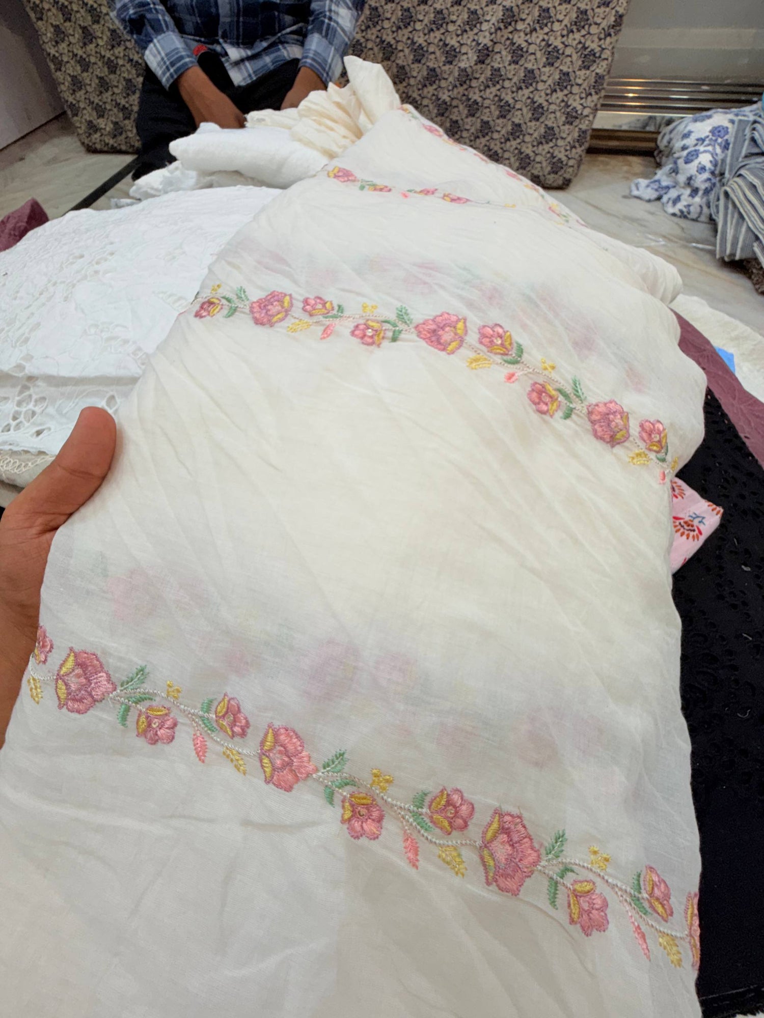 Most Premium Pure Hakuba Chikankari Cotton Fabric (Big WIDTH!!)