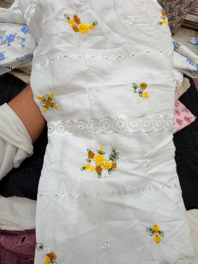 Most Premium Pure Hakuba Chikankari Cotton Fabric (Big WIDTH!!)