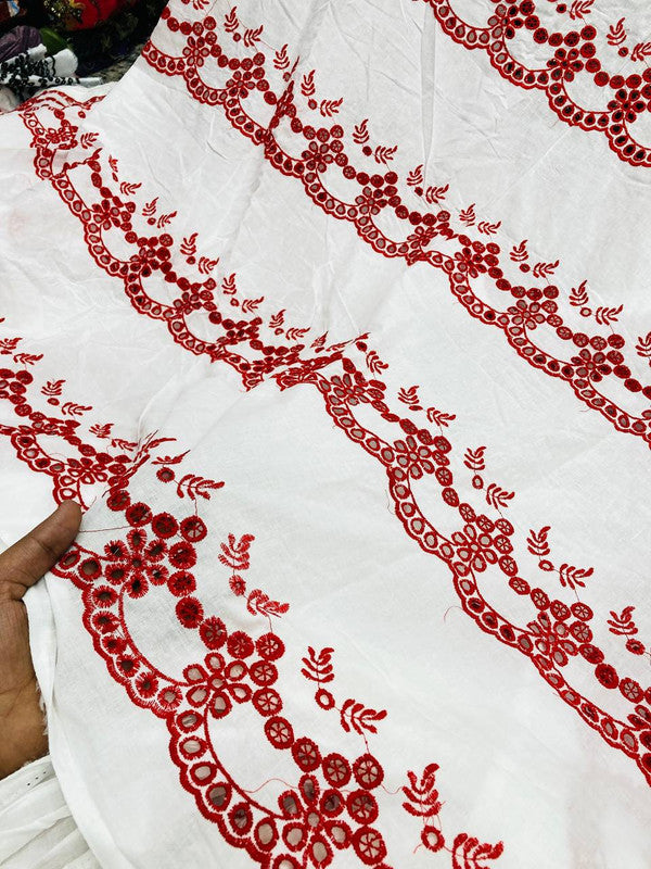 Premium Fine Hakuba Chikankari Embroidery On Pure Cotton FABRIC (Big WIDTH!!)