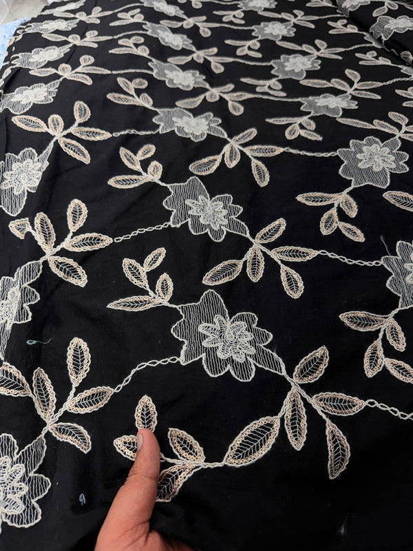 Premium Fine 3D Dori Work With Chikan On Pure Cotton FABRIC (Big WIDTH!!)