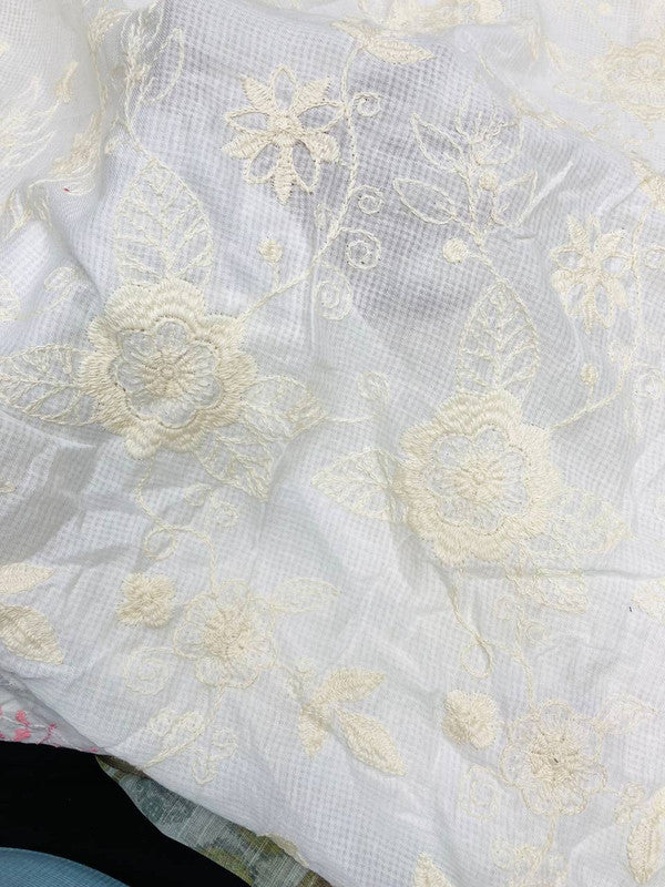 Premium Fine Lucknowi Chikankari Embroidery On Pure Cotton FABRIC (Big WIDTH!!) - DYEABLE ALSO