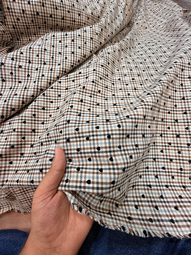 Most Premium Pure Fine velvet work On Checks Cotton FABRIC (Big WIDTH!!)