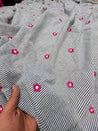 Most Premium Pure Fine Thread Embroidery On Stripes Cotton FABRIC (Big WIDTH!!)